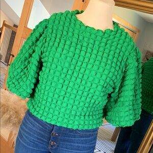 Anthropologie Vibrant Green Textured Women's Top